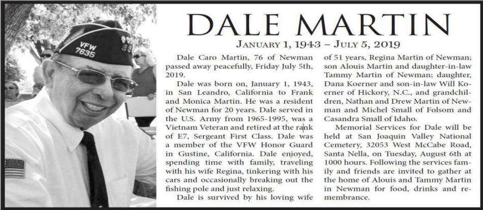 Dale Martin Published Obituary